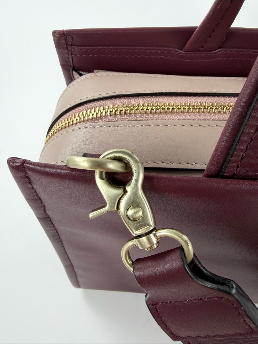 Radley London Hope Place Stripe Strap Burgundy Leather Satchel EUC - Picture 12 of 16